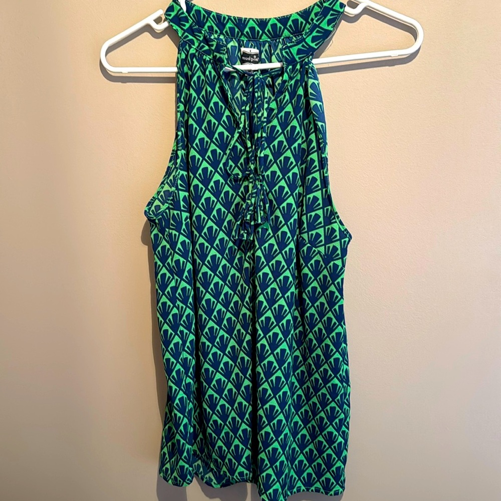 Mudpie - Size Medium- Blue and Green Sleeveless Blouse